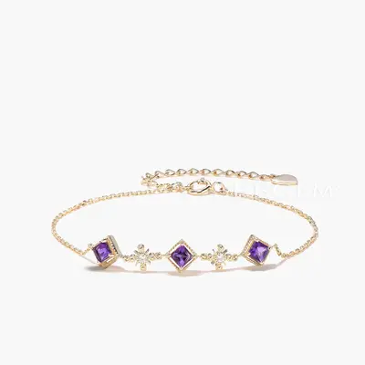 Princess Cut Natural Amethyst Bezel Settings Bracelet Diamond Bracelet