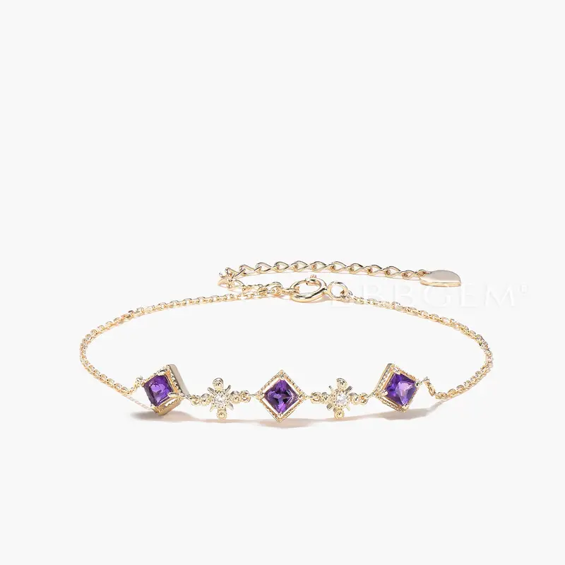 Princess Cut Natural Amethyst Bezel Settings Bracelet Diamond Bracelet