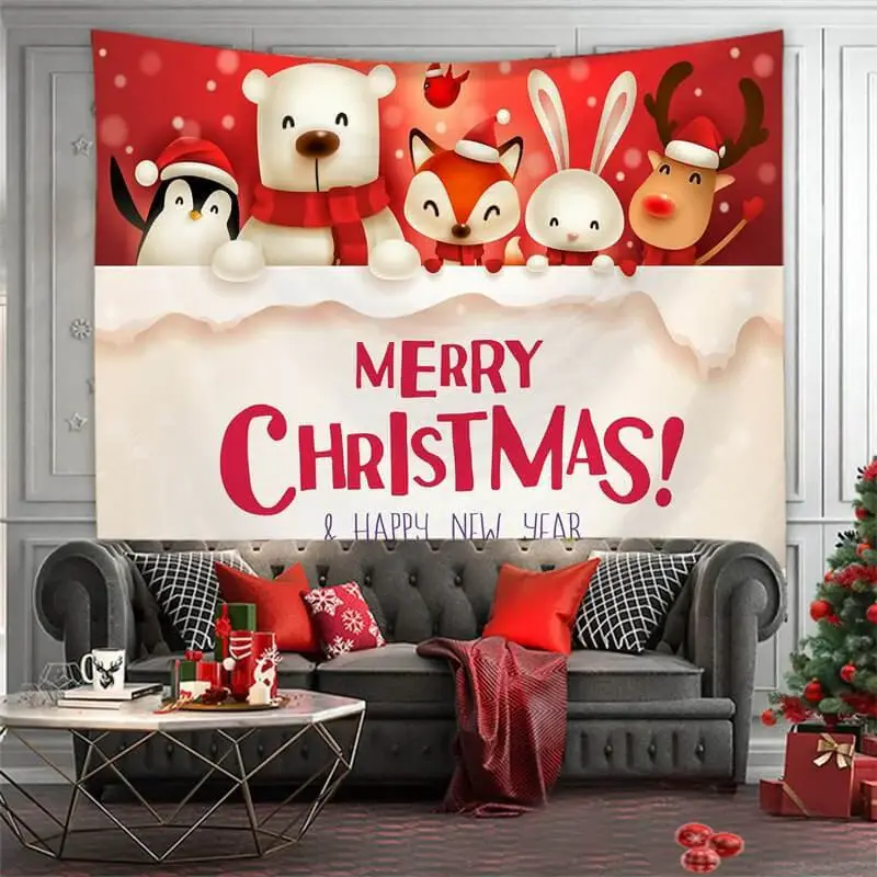 Merry Christmas Animal Room Decoration Wall Tapestry - Aperturee