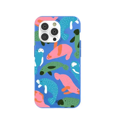 Electric Blue Sea Cows iPhone 14 Pro Case