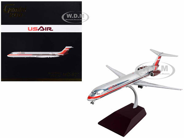 McDonnell Douglas MD-82 Commercial Aircraft USAir Silver with Red Stripes Gemini 200 Series 1/200 Diecast Model Airplane by G...
