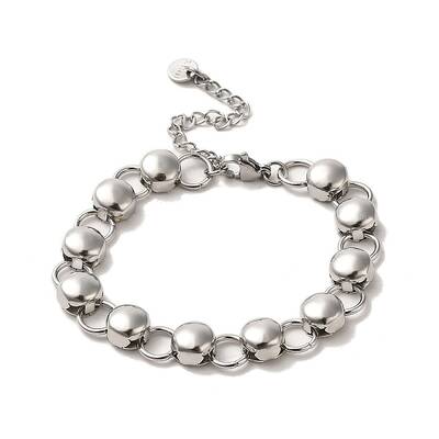 Non-Tarnish 304 Stainless Steel Flat Round Link Chain Bracelet