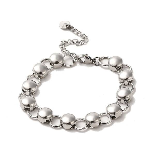 Non-Tarnish 304 Stainless Steel Flat Round Link Chain Bracelet