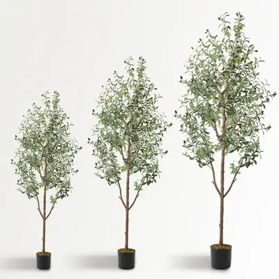 Artificial Olive Tree 7Ft/6Ft/5Ft Tall Faux Silk Plant for Home Office Decor Indoor Fake Potted Tree with Natural Wood Trunk ...