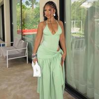 Halter Backless Two Piece Set Bodysuit with Asymmetrical Wrap Skirt Women's Summer to Beach Outfit Casual Elegant Sexy Stretc...