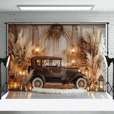 Aperturee Retro Beige Wall Brown Truck Boho Wedding Backdrop | Best Photography Backdrop | Photography Studio Background | Ba...