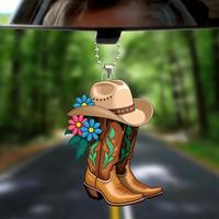 Cowboy Boot & Flower Shaped Car Rearview Mirror Hanging Ornament, Creative Acrylic Car Interior Decoration, Bag And Keychain ...