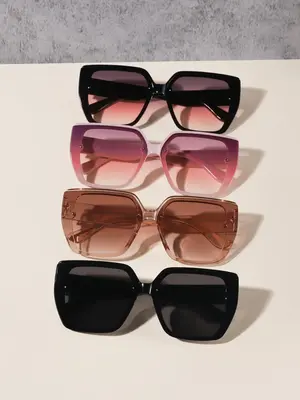 Unisex Casual Minimalist Glasses for Everyday Use, 4 Pairs/set Trendy Styling Large Frame Glasses, Fashionable Accessories fo...