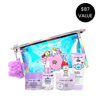 The Crème Shop BT21 Skincare Faves Bundle - 2-in-1 Cleanser, Superfood Serum, Water Crème & Lip Masque for Hydrating, Glowi...
