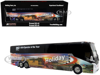 Prevost H3-45 Coach Bus Holiday Tours - 2024 IMG Operator of the Year White with Graphics Limited Edition 1/64 Diecast Mode...