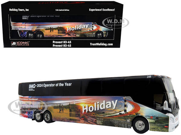 Prevost H3-45 Coach Bus Holiday Tours - 2024 IMG Operator of the Year White with Graphics Limited Edition 1/64 Diecast Mode...