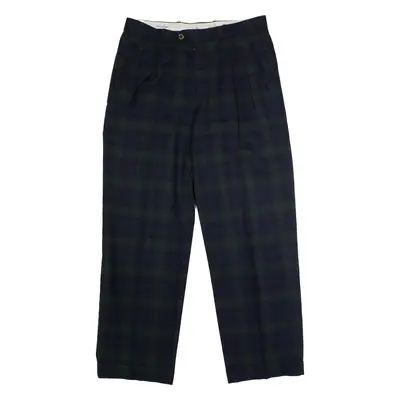 JEAN JACQUES BENSON Tartan Mens Trousers Blue Regular Straight Wool W32 L30