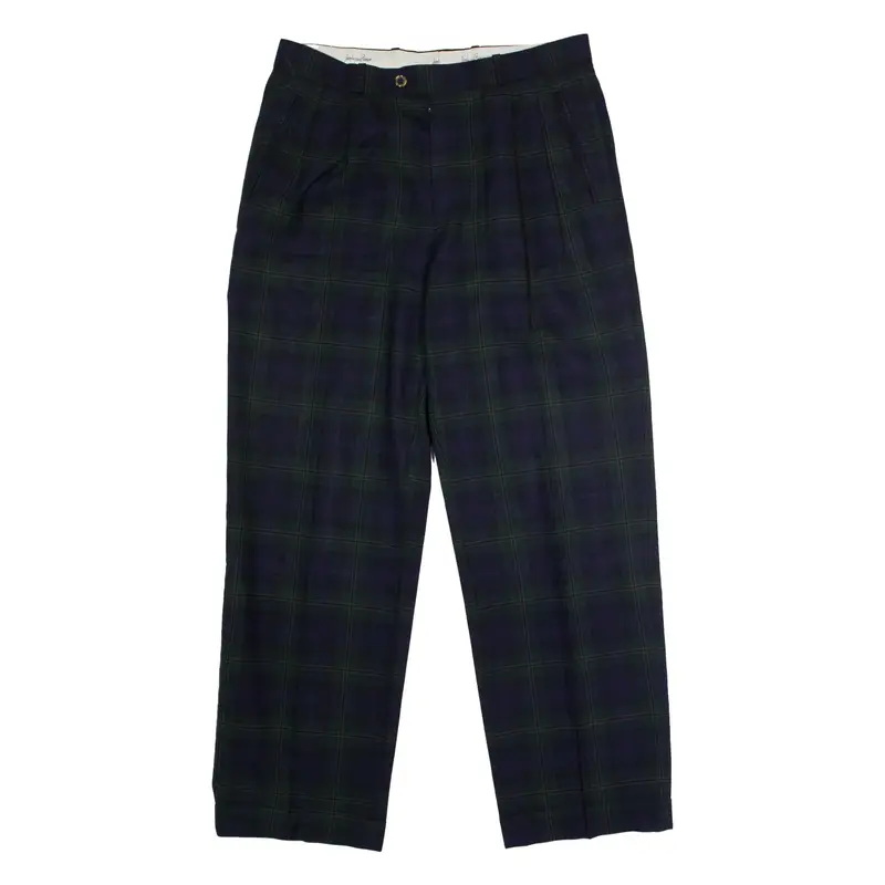JEAN JACQUES BENSON Tartan Mens Trousers Blue Regular Straight Wool W32 L30