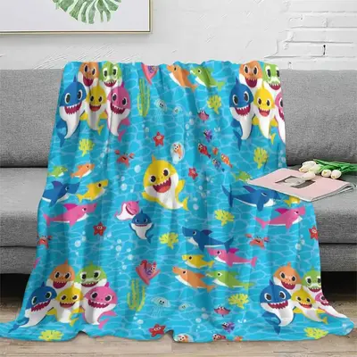 Cartoon Shark Print Flannel Blanket, Casual Soft Comfortable Napping Throw for Home Office, Air-conditioned Room Blanket, Gif...