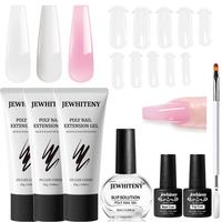 JEWHITENY Poly Extension Gel Nail Set Clear White Pink Poly Nail Gel With Base Coat Top Coat for Finger Art and Home DIY Fren...