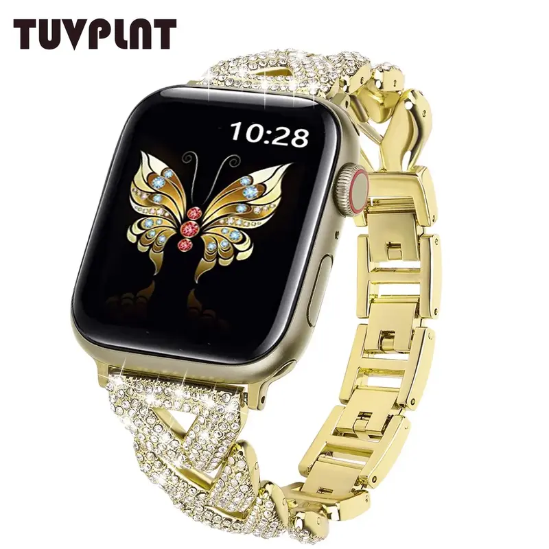TUVPLNT Rhinestone Decor Watch Band (Band Only), Bling Watch Band for Apple Watch Series 9 8 7 6 5 4 3 2 1 SE, Fashion Wearab...