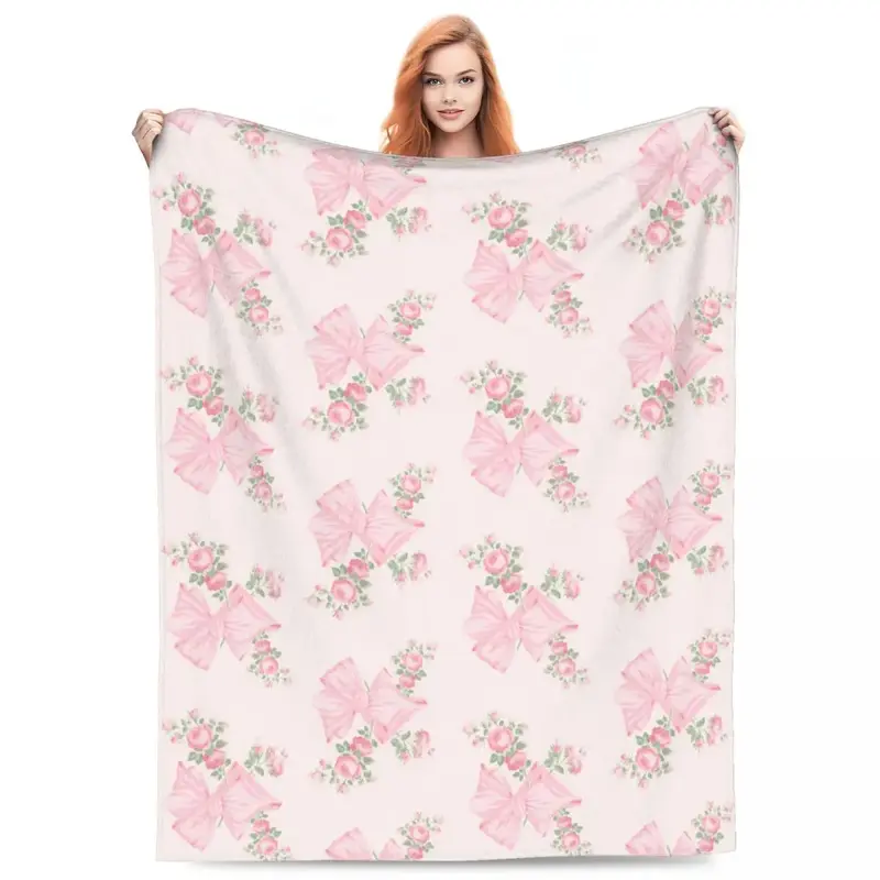 Throw Blanket Rosa Beaux Micro Pink&White Fleece Blanket Four Sizes Fashionable Portable Suitable For Sofa Nice Gift