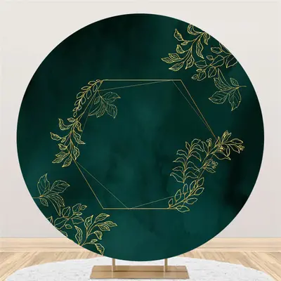 Aperturee Dark Green Golden Leaves Round Backdrop For Party | Grad Party Picture Backdrop | Grad Photo Backdrop | Grad Backdr...