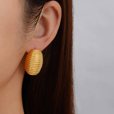 Geometric Stainless Steel Stripe Oval Stud Earrings