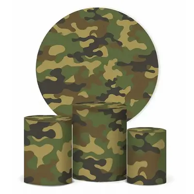 Aperturee Green Camo Military Theme Party Round Backdrop Kit | Custom Round Backdrop | Circle Backdrops For Birthday | Round ...
