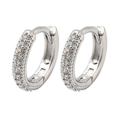 Brass Micro Pave Clear Cubic Zirconia Hoop Earrings for Women