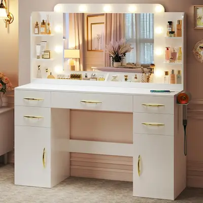 Large Makeup Vanity Desk with Lights, 50\