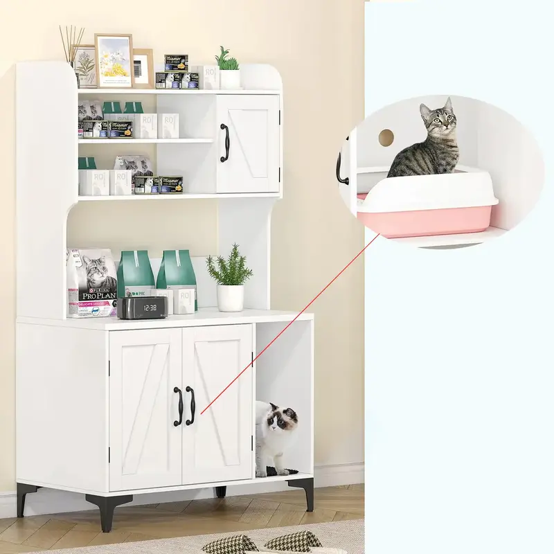【Garvee】GARVEE Cat Litter Box Furniture,Hidden Cat Box Enclosure with Shelf Storage, Wood Sturdy Cat Washroom Storage, In...