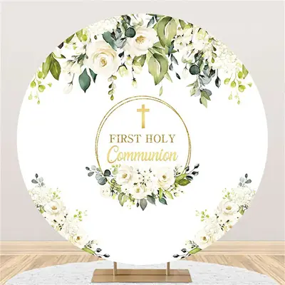White Floral First Holy Communion Baptism Backdrop
