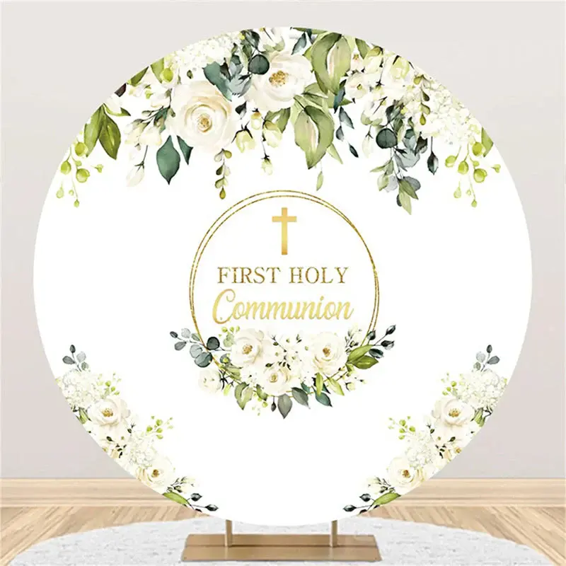 White Floral First Holy Communion Baptism Backdrop