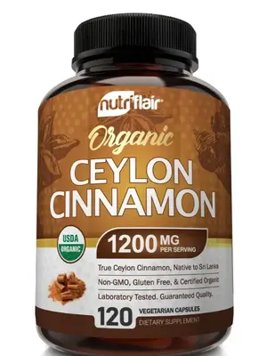 NutriFlair Organic Ceylon Cinnamon 1200mg, Blood Sugar, Joint & Heart Health Aid Supplement, Natural Dairy-Free & Vegan-Frien...