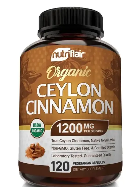 NutriFlair Organic Ceylon Cinnamon 1200mg, Blood Sugar, Joint & Heart Health Aid Supplement, Natural Dairy-Free & Vegan-Frien...