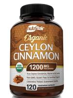 NutriFlair Organic Ceylon Cinnamon 1200mg, Blood Sugar, Joint & Heart Health Aid Supplement, Natural Dairy-Free & Vegan-Frien...