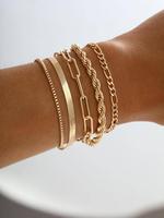 Trendy Alloy Twist Herringbone Chain Stack Bracelet for Party, 5pcs Simple Matching Jewelry As Birthday Gift, Female Classic ...