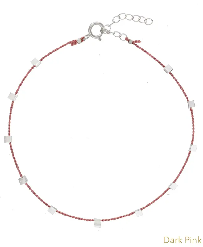 Hilo Anklet | Metal Color: Silver | Color: Dark Pink