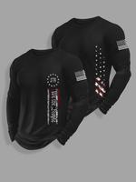 Men's American Flag & Letter Print Long Sleeve Tee, Regular Fit Casual Round Neck T-shirt for Spring & Fall, Designer T Shirt...