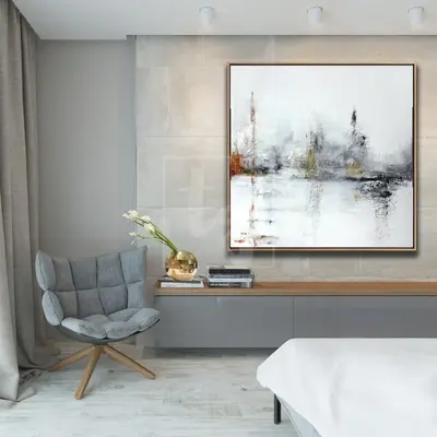Abstract Art in White, Black and Mustard Yellow | TOWN SQUARE