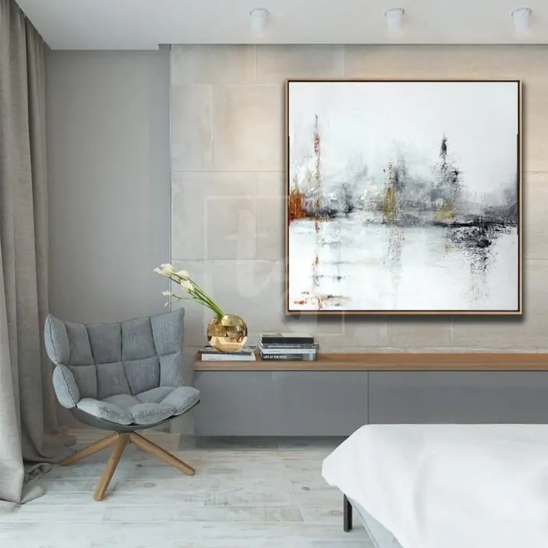 Abstract Art in White, Black and Mustard Yellow | TOWN SQUARE