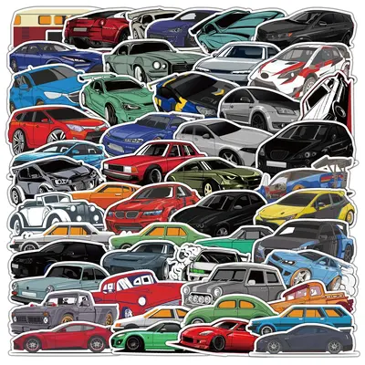 Cartoon Vehicle Series Sticker, 50pcs Waterproof Sticker Pack for Wall Water Bottle Skateboard Helmet Car Bike Luggage Lapto...