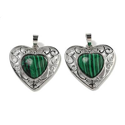Synthetic Malachite Peach Love Heart Pendants
