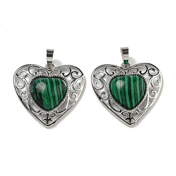 Synthetic Malachite Peach Love Heart Pendants