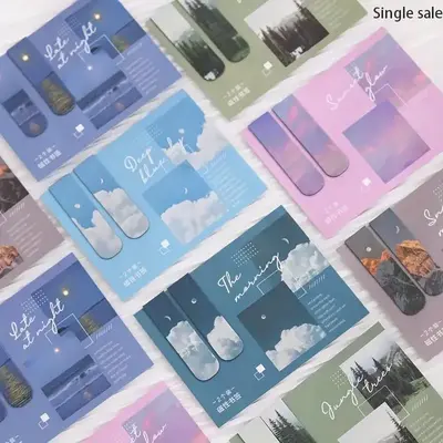 2pcs Magnetic Bookmarks, Random Pattern Forest Landscape Magnet Bookmark Clips, Office Stationery & Supplies