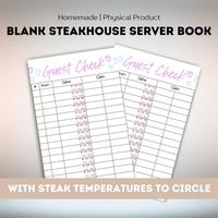 Steakhouse Guest Check server pad with steak temperatures, premium server book for steakhouses and restaurants