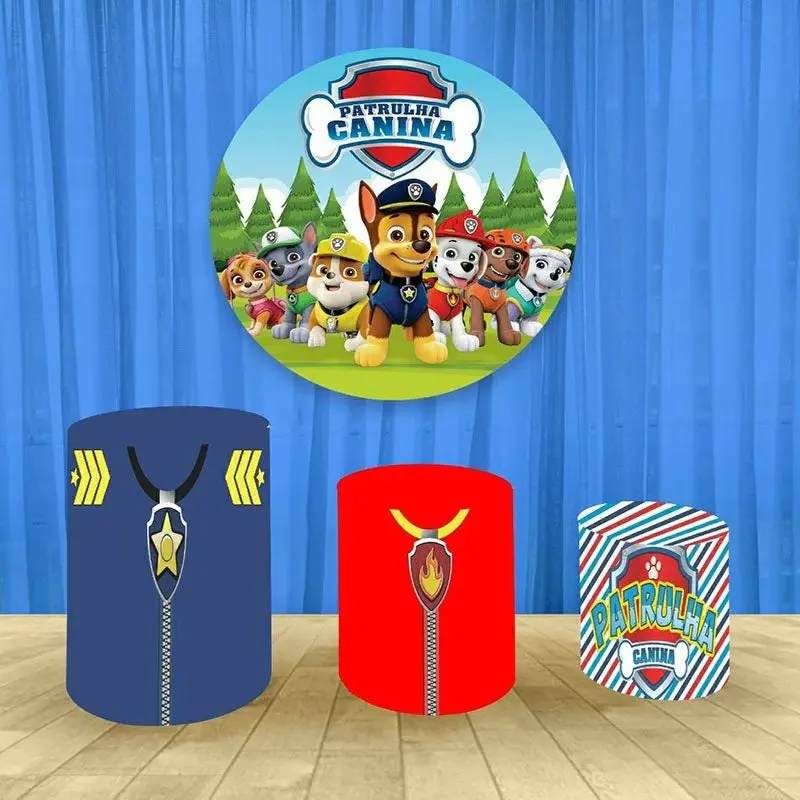 Aperturee Little Cute Dogs Round Happy Birthday Party Backdrop Kit | Round Party Backdrop | Circular Birthday Backdrop Cover ...