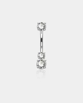 14K White Gold Three Round CZ Belly Ring