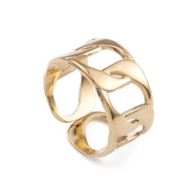 Ion Plating(IP) 304 Stainless Steel Curb Chains Cuff Rings for Women