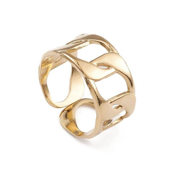 Ion Plating(IP) 304 Stainless Steel Curb Chains Cuff Rings for Women