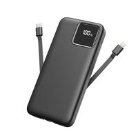Portable Charger with Built-in Cables, Silm 10000mAh Travel Battery Pack, 4 Outputs & 2 Inputs, LED Display, 22.5W Fast Charg...