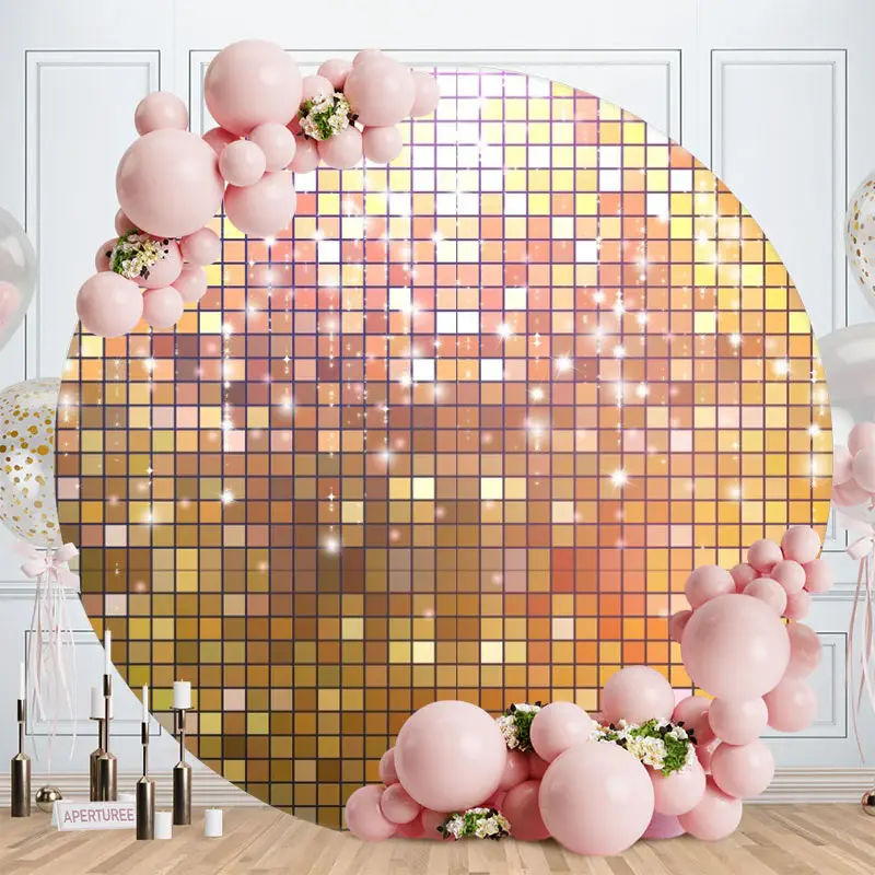 Aperturee Gold Glitter Bokeh Round Happy Birthday Backdrop