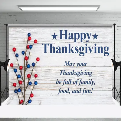 Blue Red Fruit Branch Wood Thanksgiving Day Backdrop - Aperturee