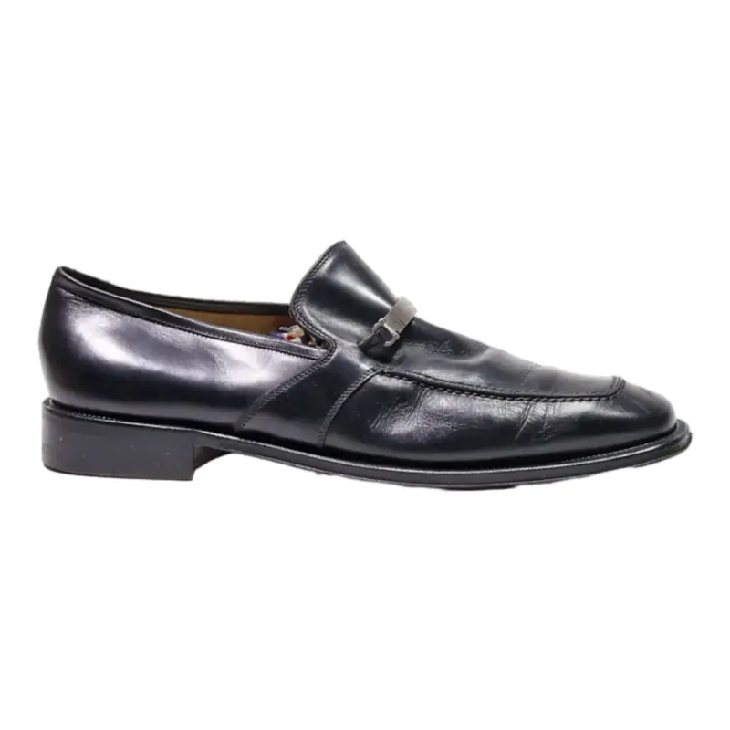 SALVATORE FERRAGAMO Loafer Shoes Black Leather Mens UK 9